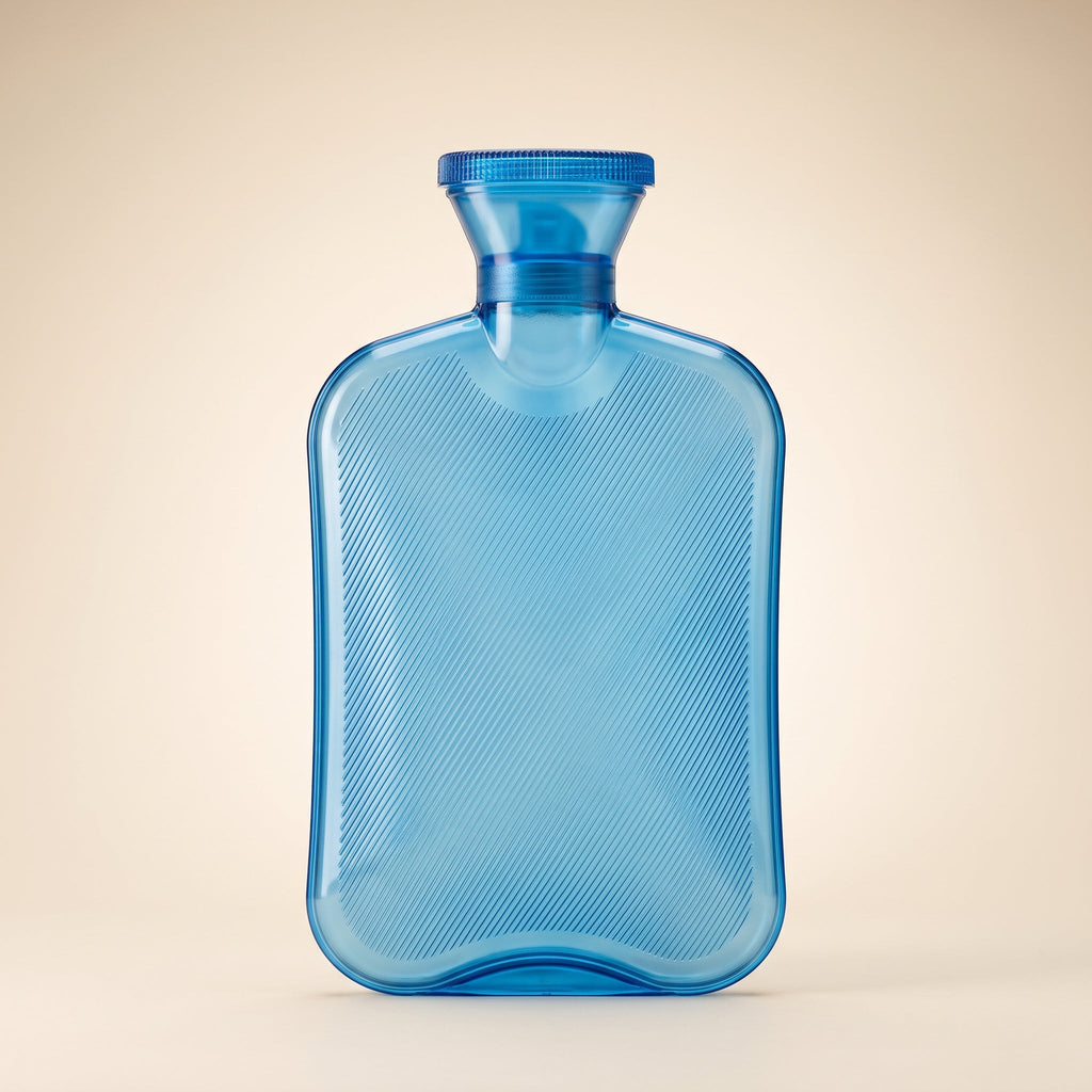 Bouillotte translucide bleue, bouchon à vis en place
