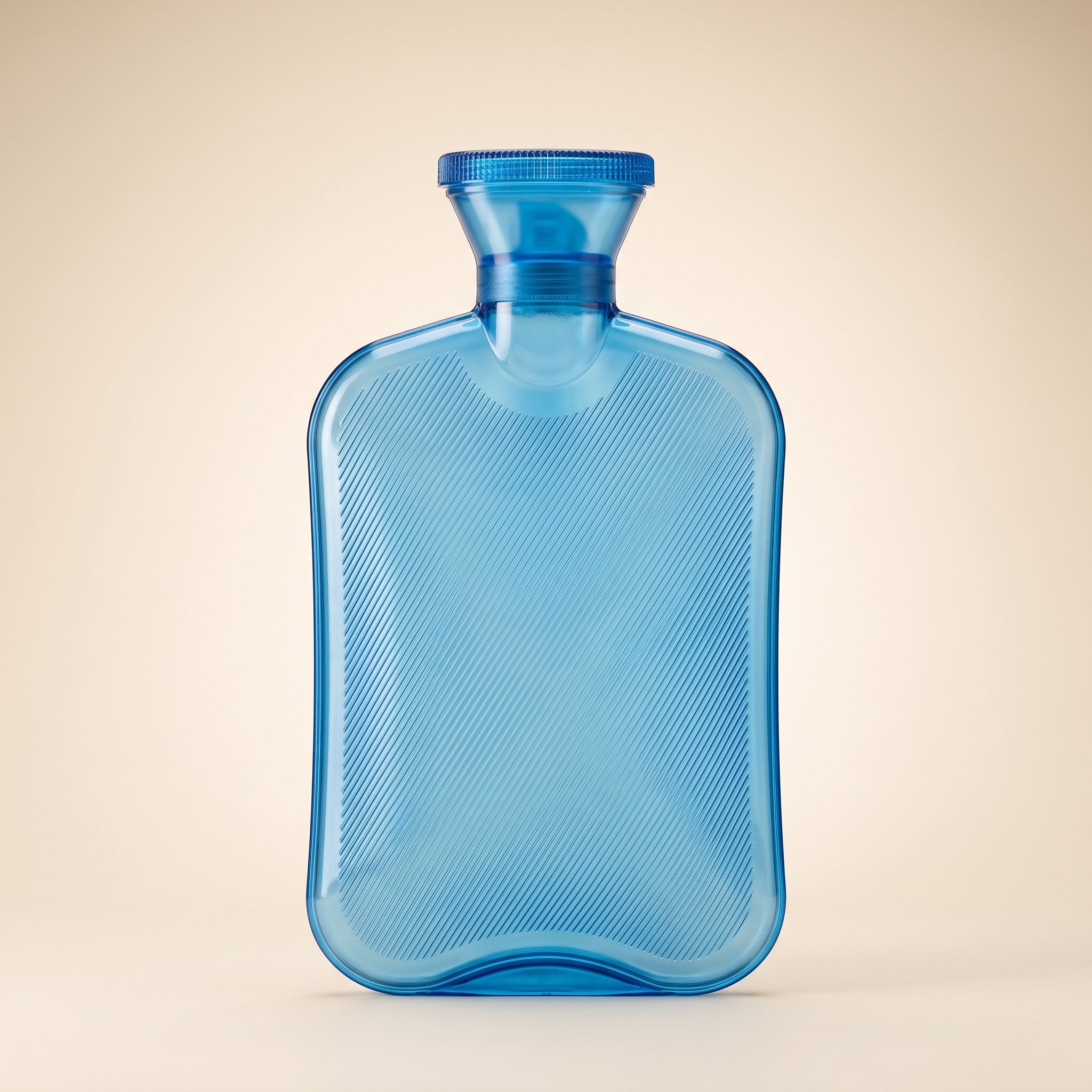 Bouillotte translucide bleue, bouchon à vis en place