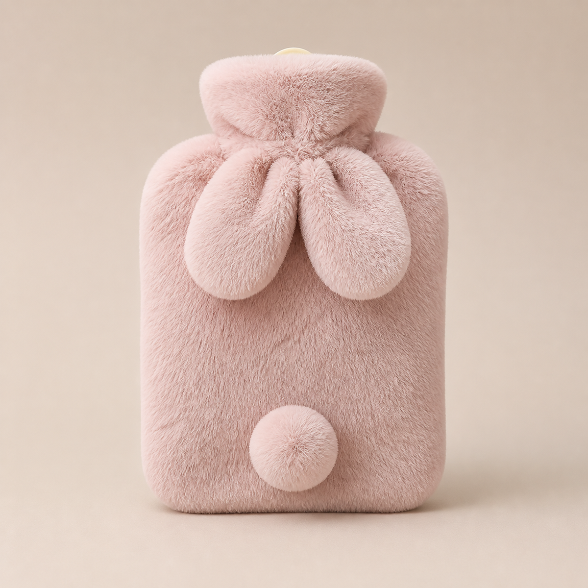 Bouillotte à housse lapin coloris Rose, oreilles et pompon