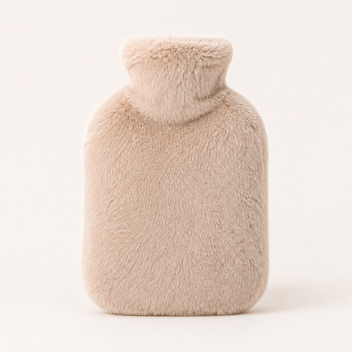 Bouillotte à housse en fausse fourrure coloris Beige, col retourné
