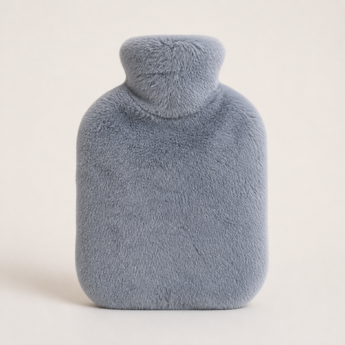 Bouillotte à housse en fausse fourrure coloris Bleu-gris, col retourné