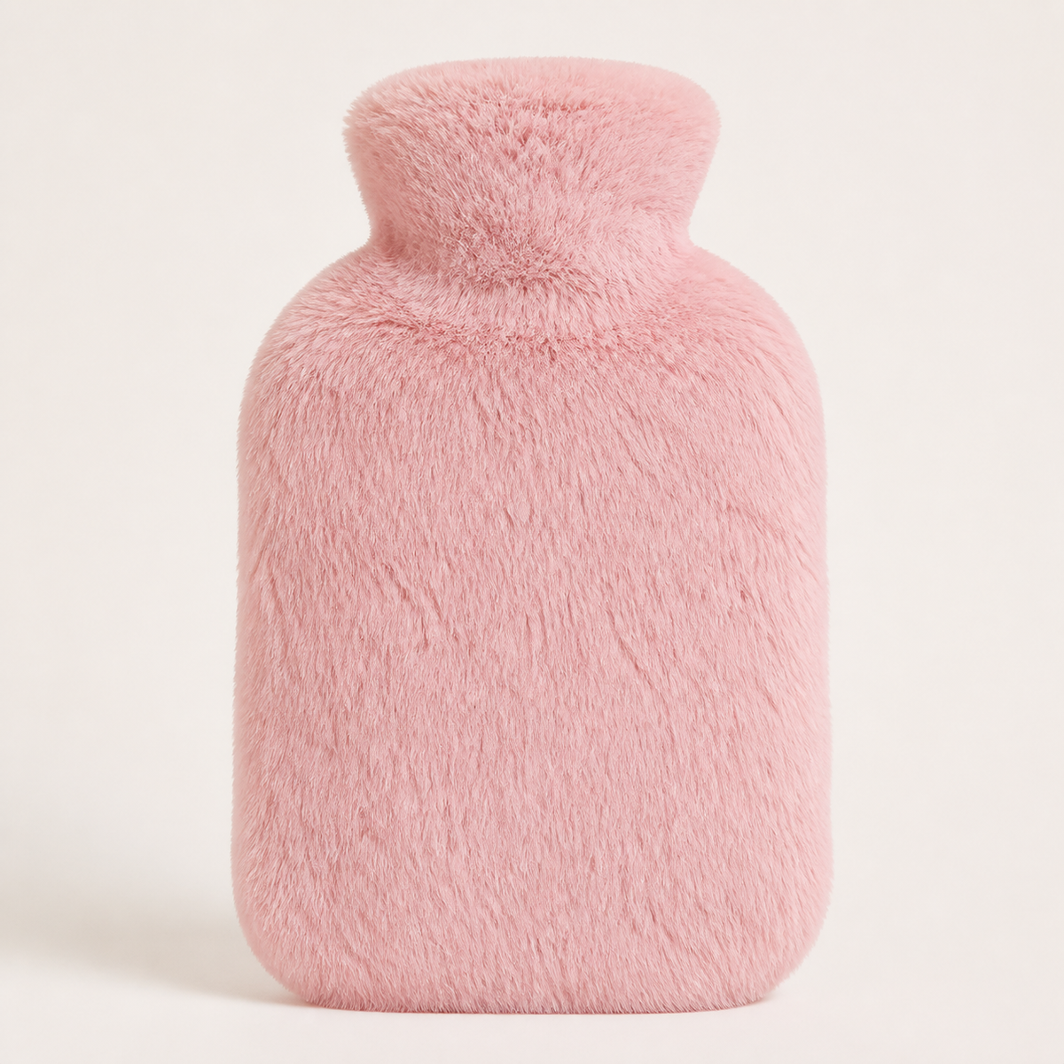 Bouillotte à housse en fausse fourrure coloris Rose, col retourné