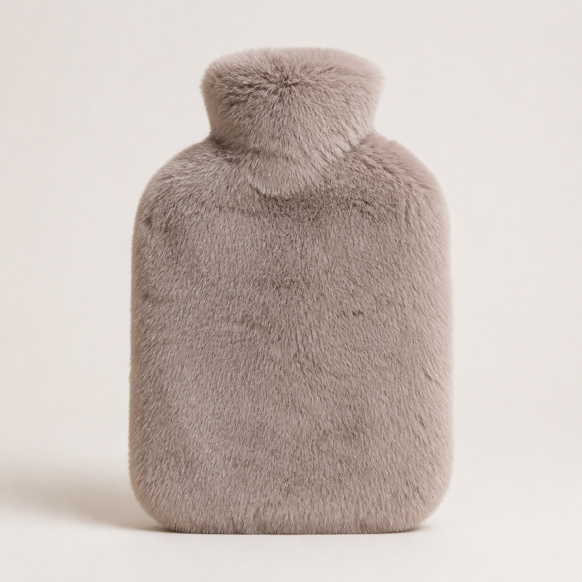 Bouillotte à housse en fausse fourrure coloris Taupe, col retourné