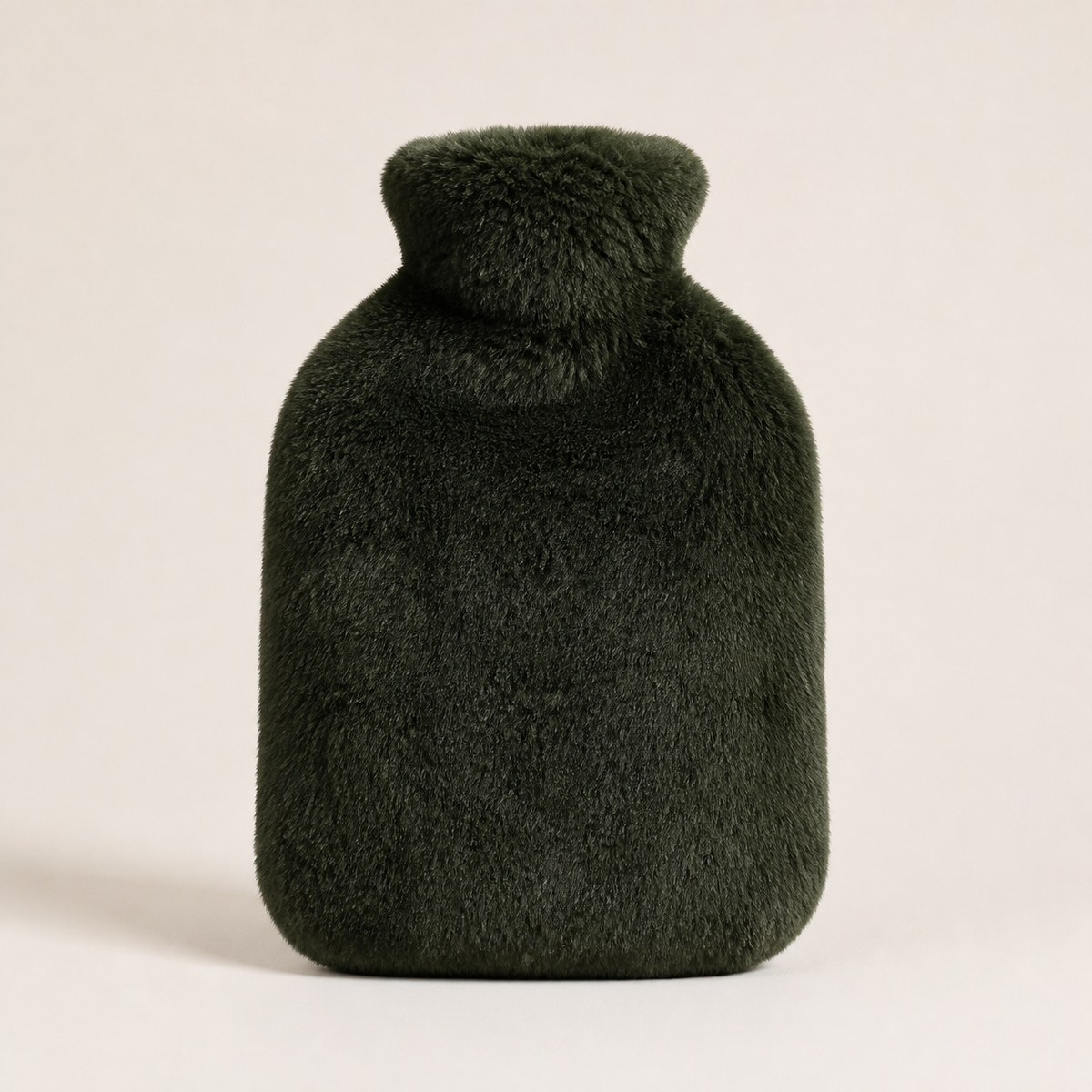 Bouillotte à housse en fausse fourrure coloris Vert foncé, col retourné