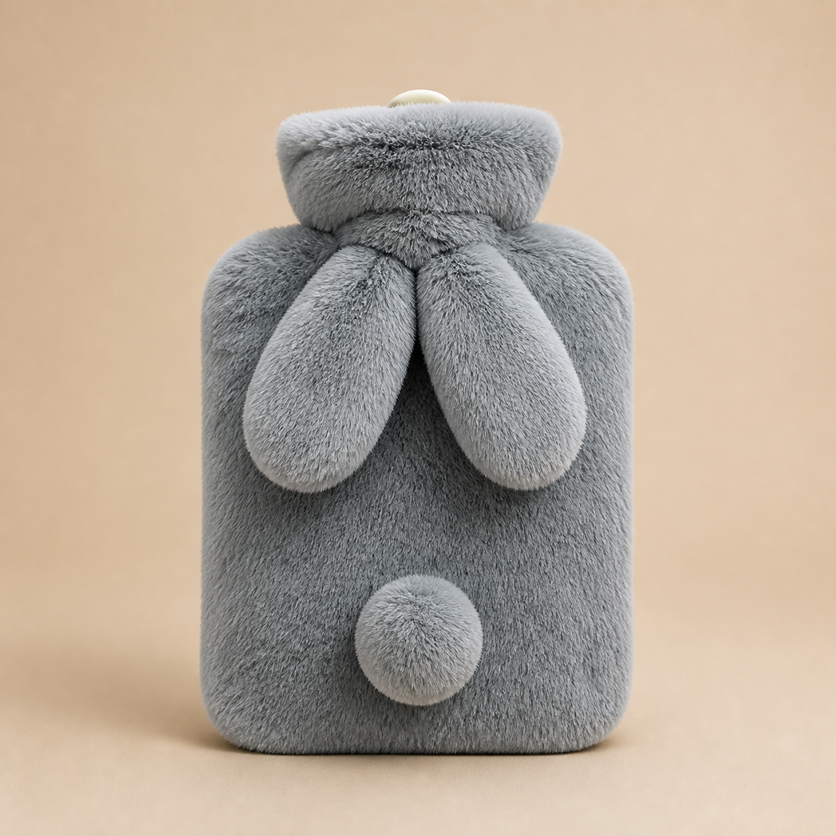 Bouillotte à housse lapin coloris Gris bleuté, oreilles et pompon