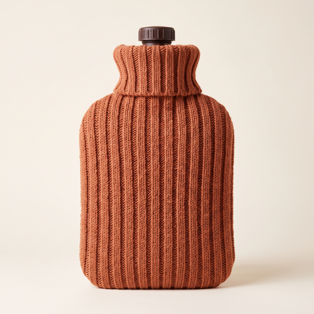 Bouillotte 2 L en housse tricotée terracotta à grosses côtes, vue de face