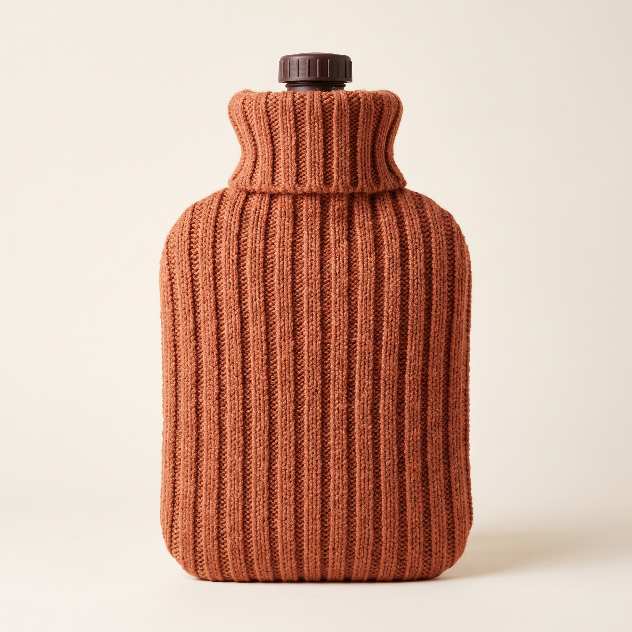 Bouillotte 2 L en housse tricotée terracotta à grosses côtes, vue de face