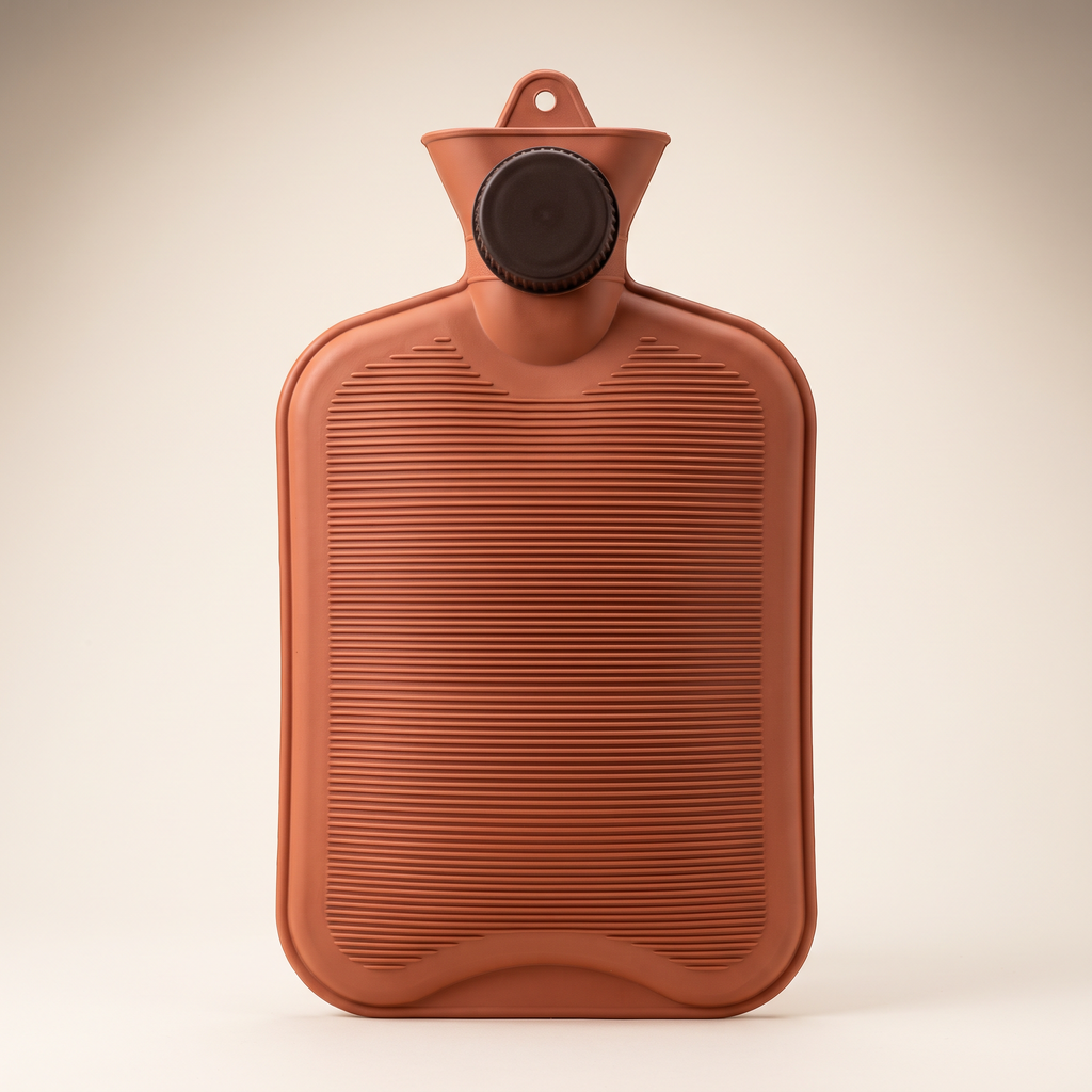 Bouillotte 2 L en caoutchouc terracotta nervuré, sans housse, vue de face