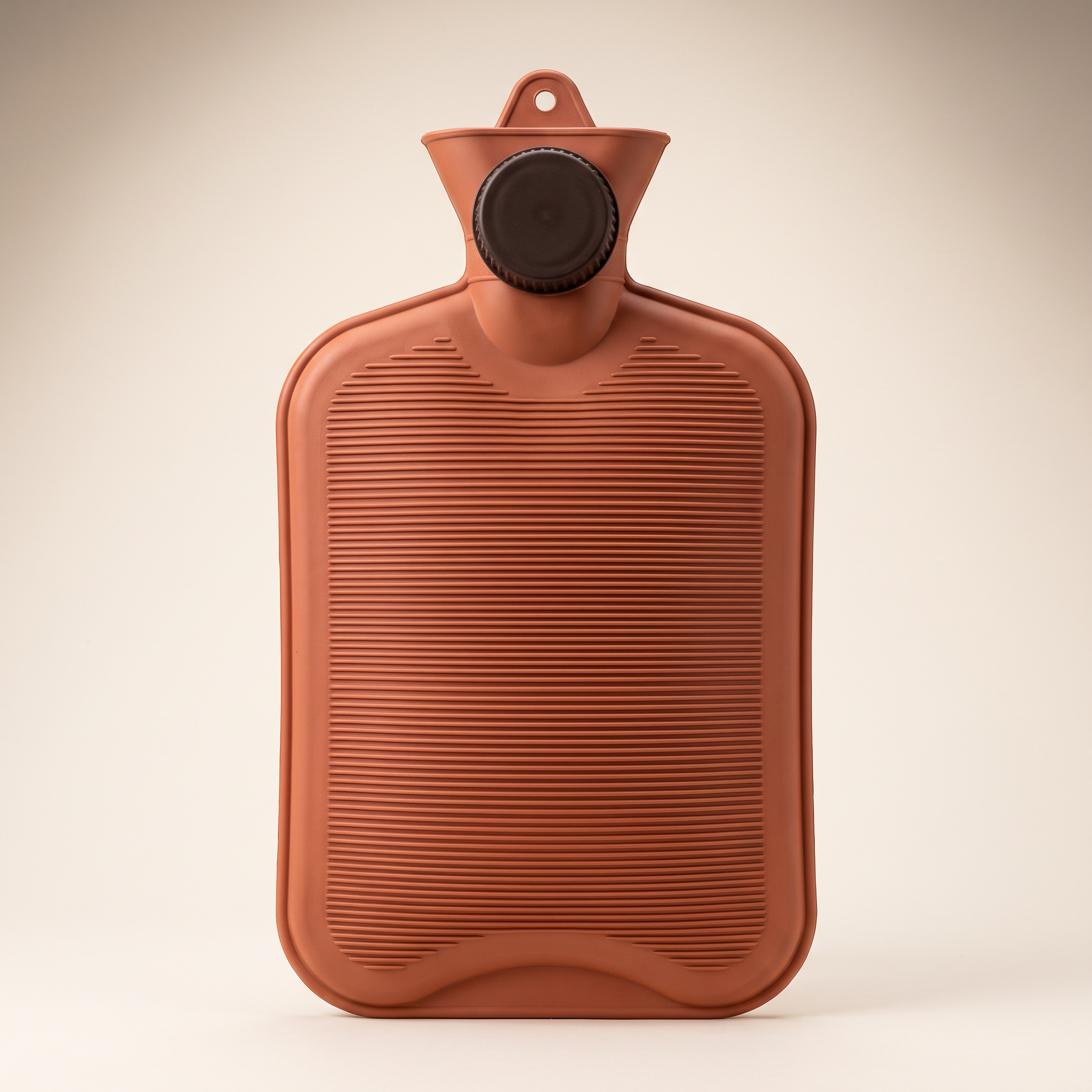 Bouillotte 2 L en caoutchouc terracotta nervuré, sans housse, vue de face
