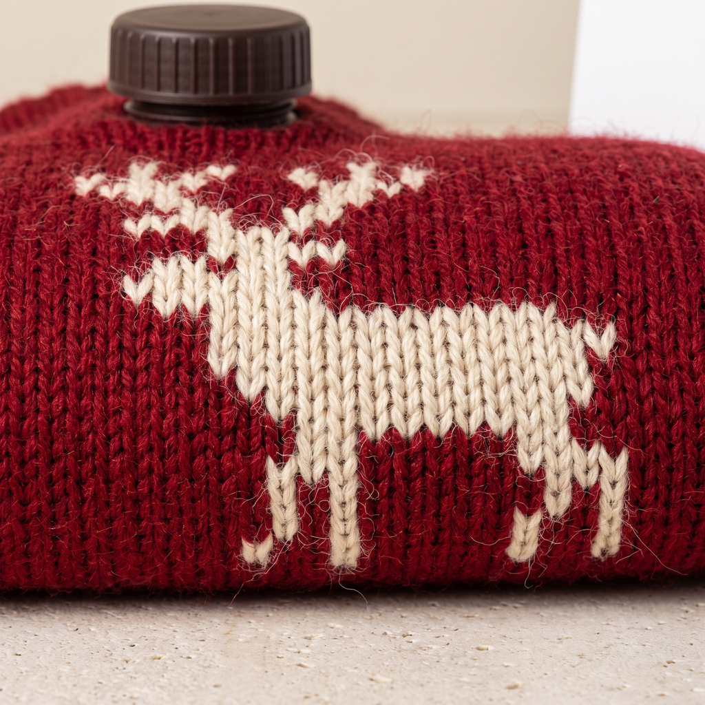 Gros plan sur la maille jacquard et le motif de renne